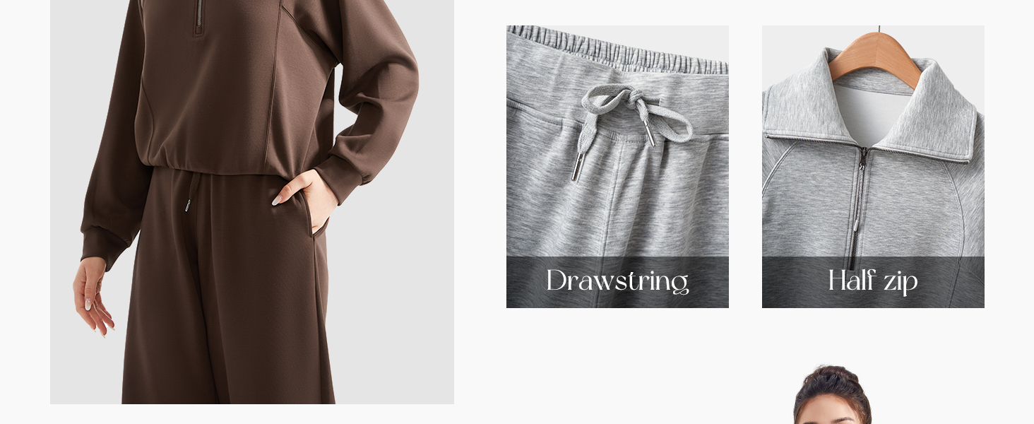 Two Piece Lounge Matching Set Wide Leg Sweatpant Half Zip Sweatshirt 7