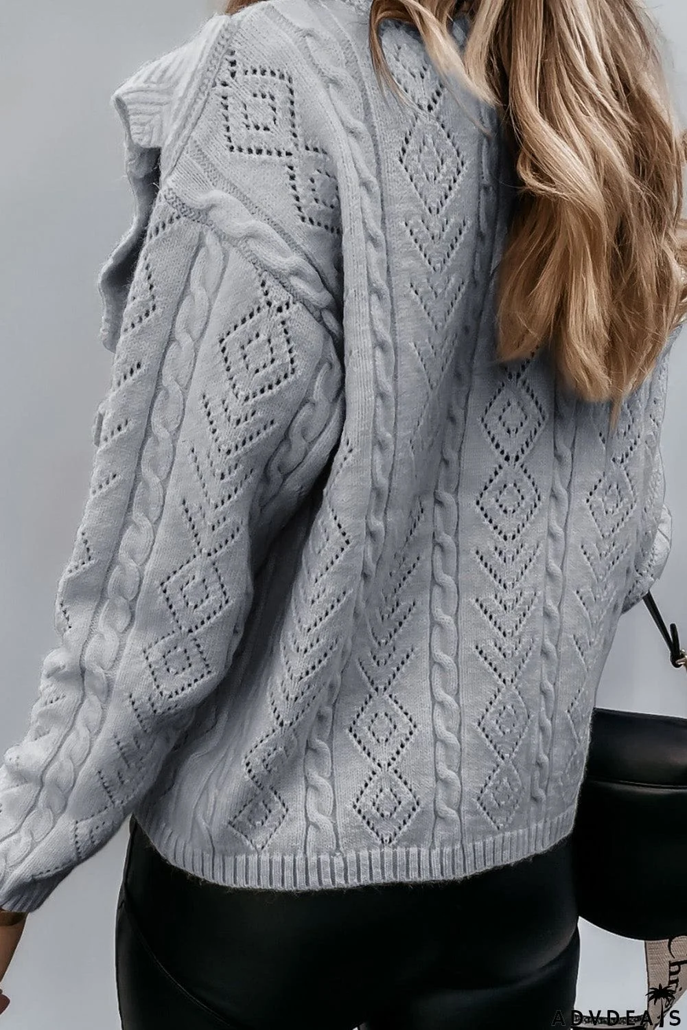 Ruffled Buttoned Open Front Knitted Sweater