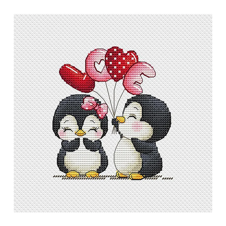 【Huacan Brand】Love - Penguin Love 11CT Stamped Cross Stitch 30*30CM