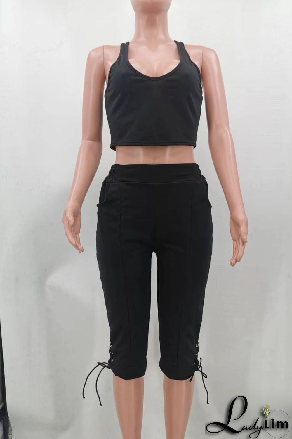 Blue Sexy Solid Split Joint V Neck Two Pieces