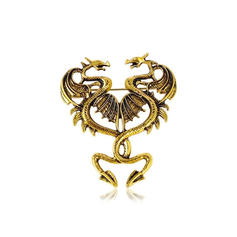 Retro Pin Animal Dragon Alloy Enamel Rhinestones Unisex Brooches