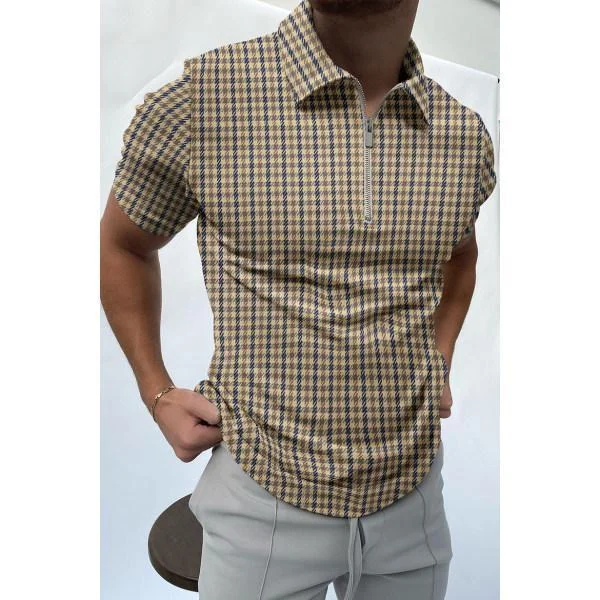 Casual Comfortable Houndstooth Texture Short-sleeved Polo Shirt