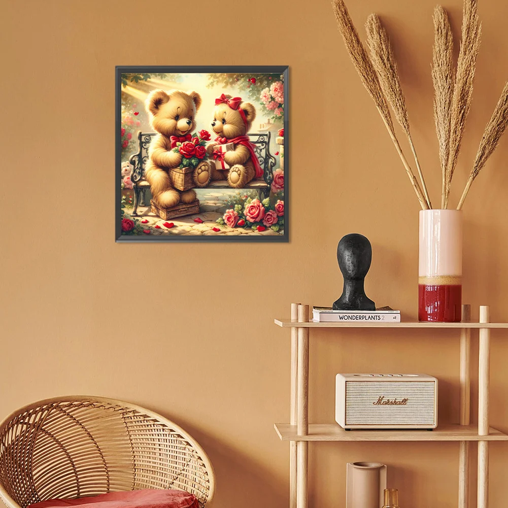 Diamond Painting - Full Round Drill - Rose Heart Bear(Canvas|30*30cm)