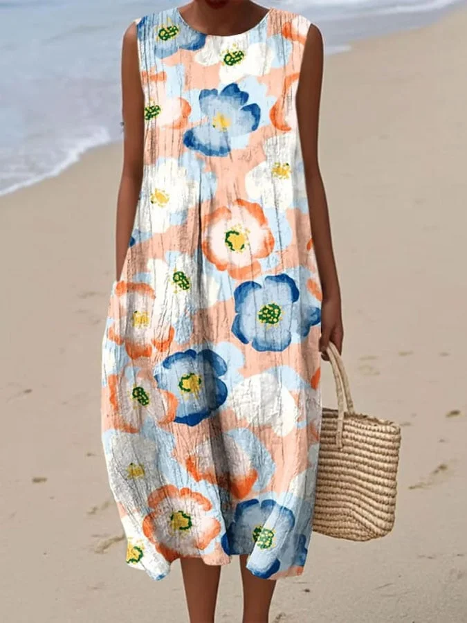 Women's Vintage Floral Print Casual Dress 