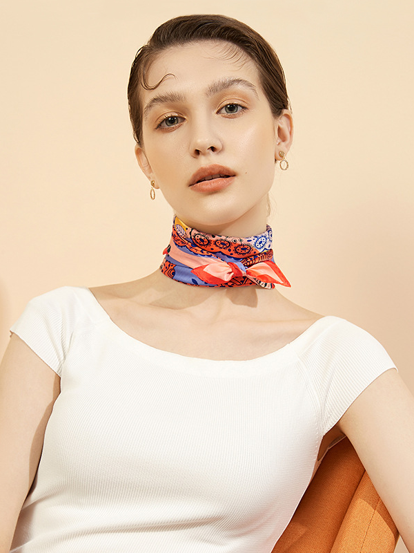 Yellow Silk Scarf Overlapping Flowers Pattern For Hair