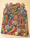 6pcs DIY Happy New Year Diamond Painting 3D Greeting Card