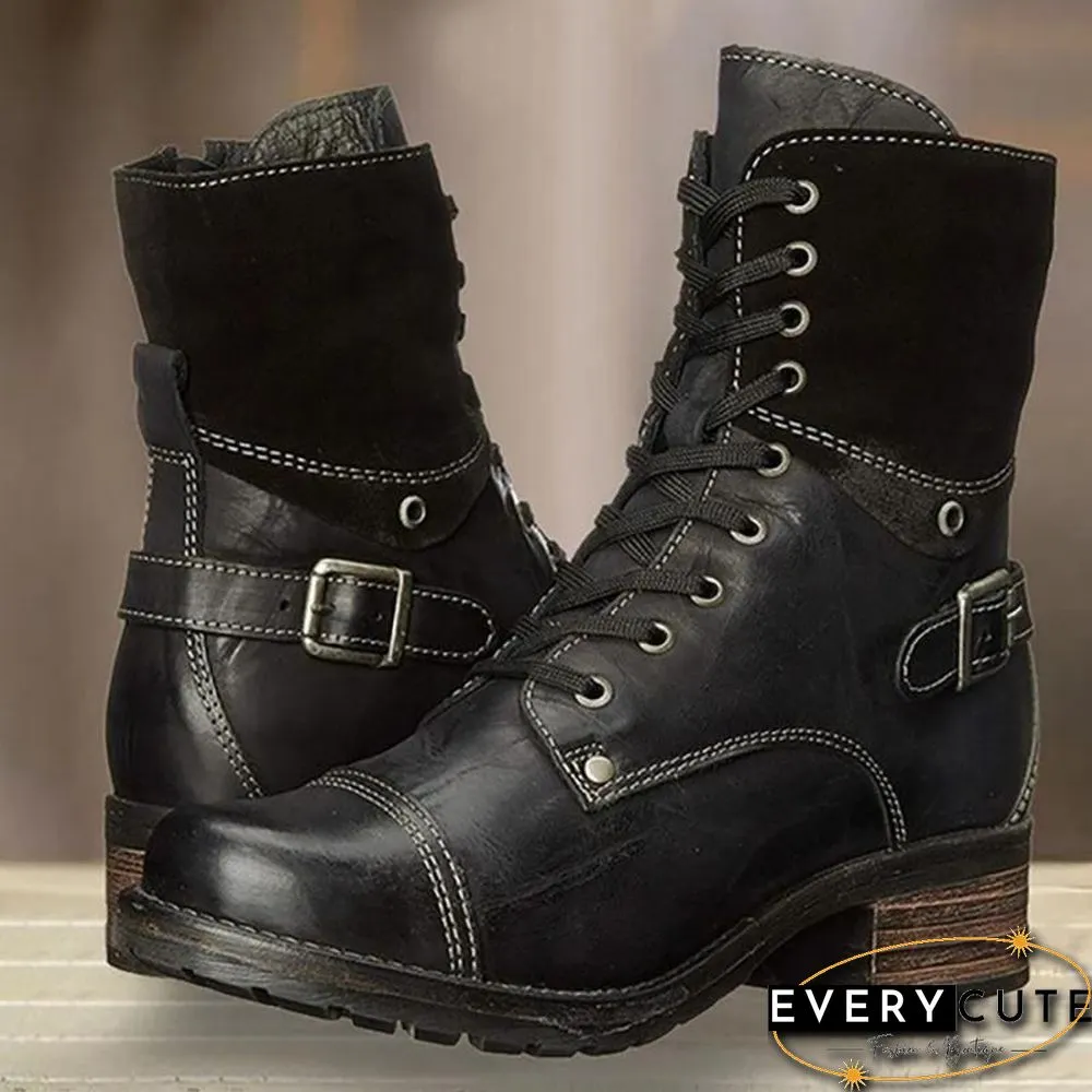 Classic Motorcycle Lace Up Ankle Boots