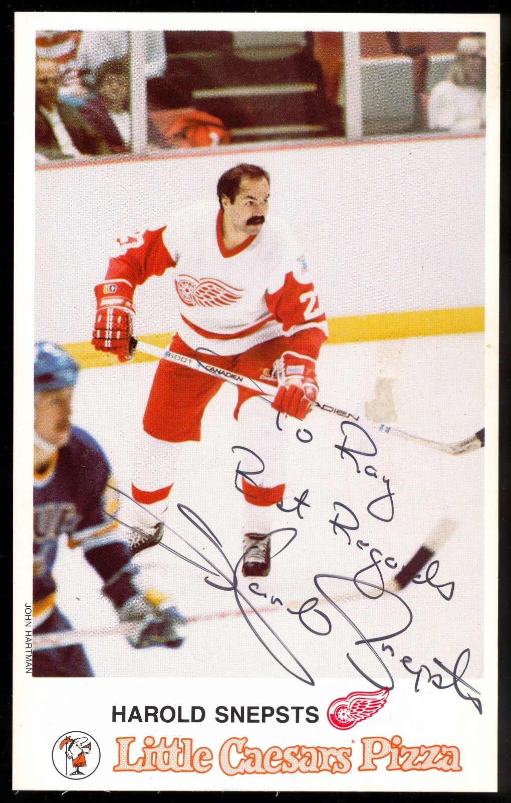 1980'S HARLOD SNEPSTS AUTOGRAPH SIGNED ON PROMOTIONAL RED WINGS TEAM Photo Poster painting CARD