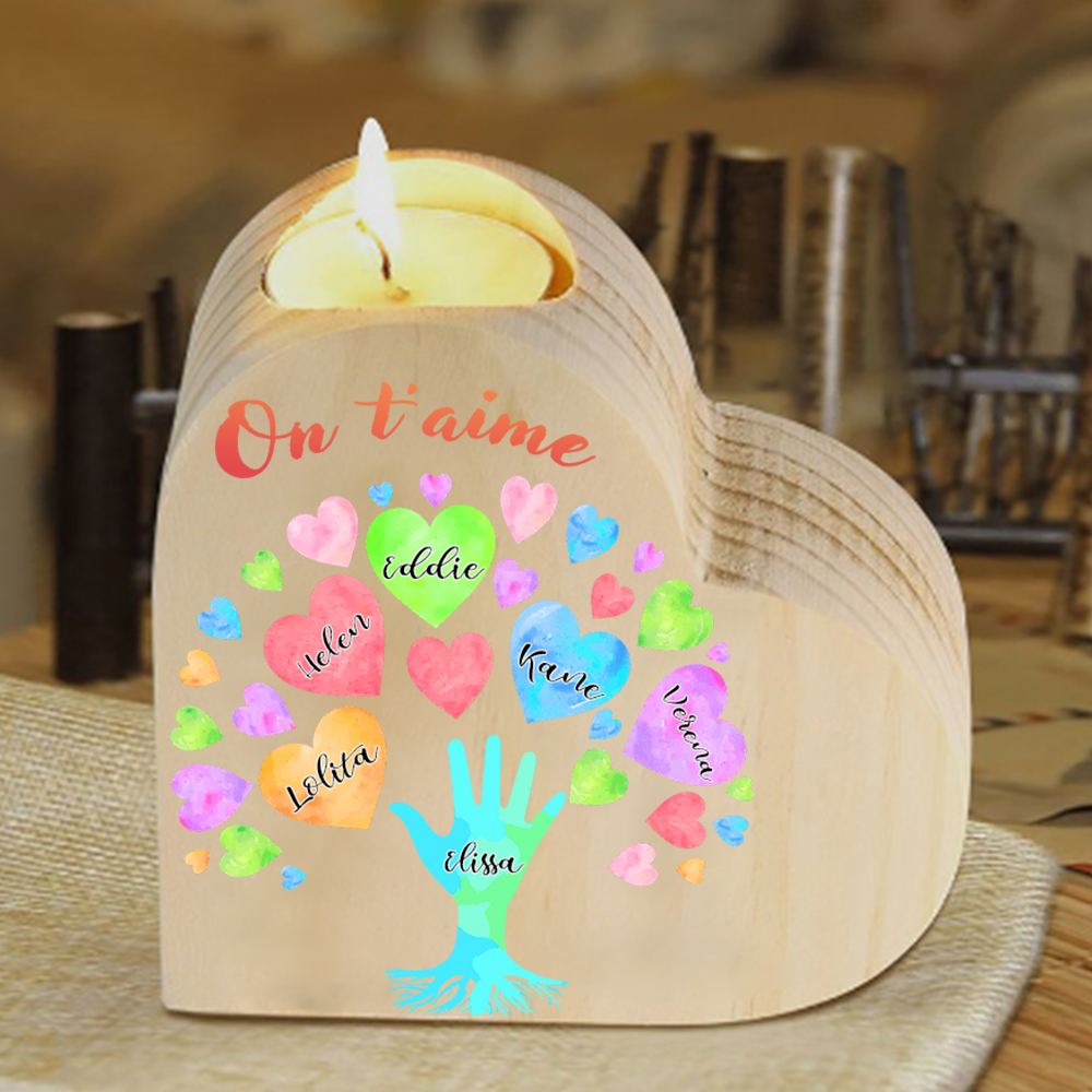 Bougeoir en Bois 6 Prénoms Personnalisés avec Texte sans bougie pour Famille