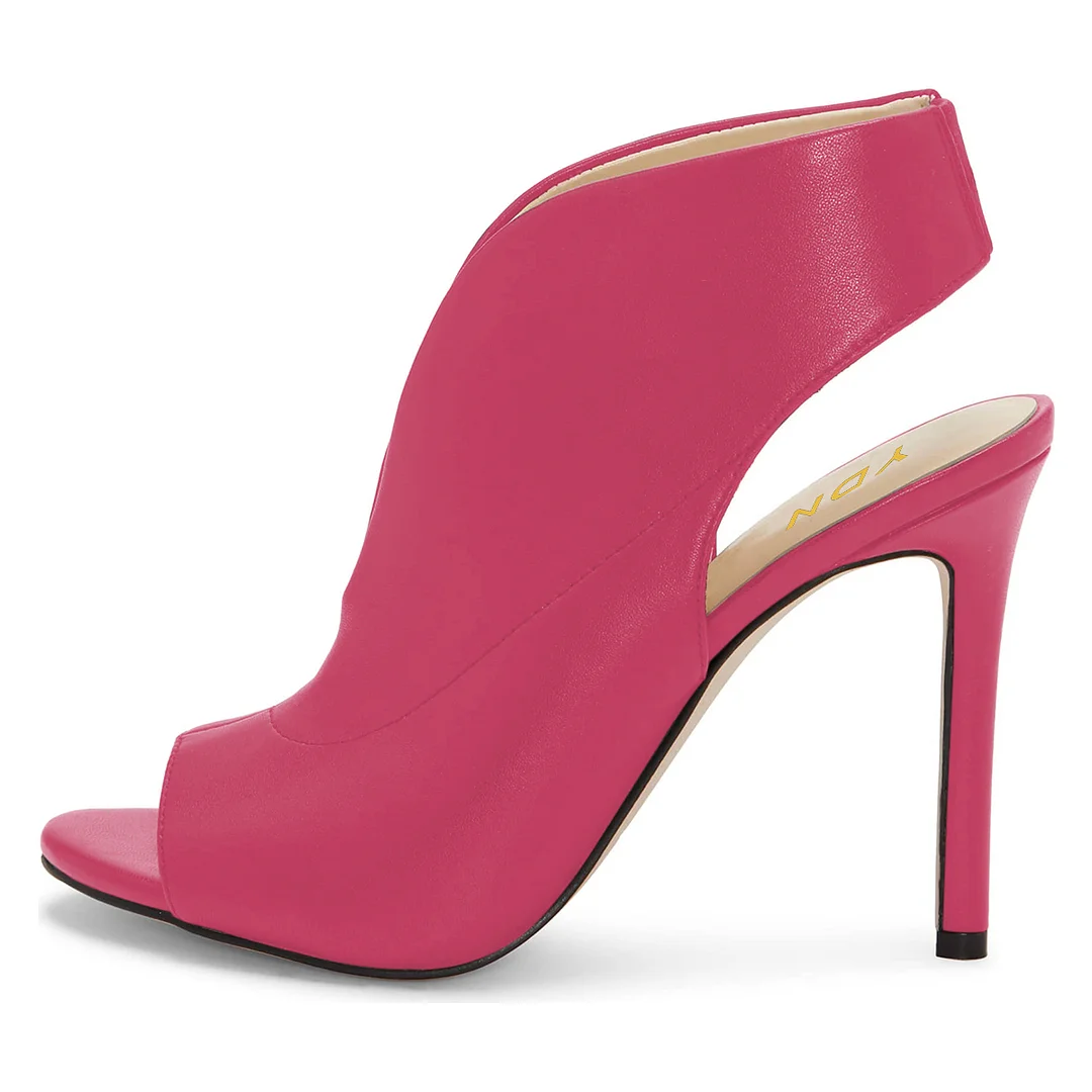 Fuchsia Vegan Leather Peep Toe Slingback Heeled Sandals by YDN