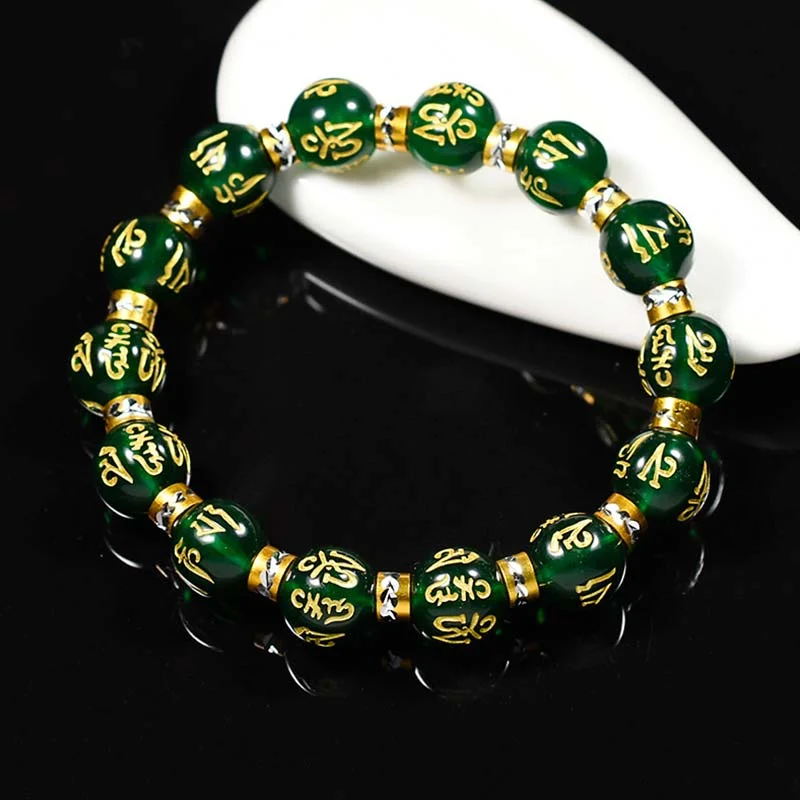 Feng Shui Green Agate Mantra Support Bracelet