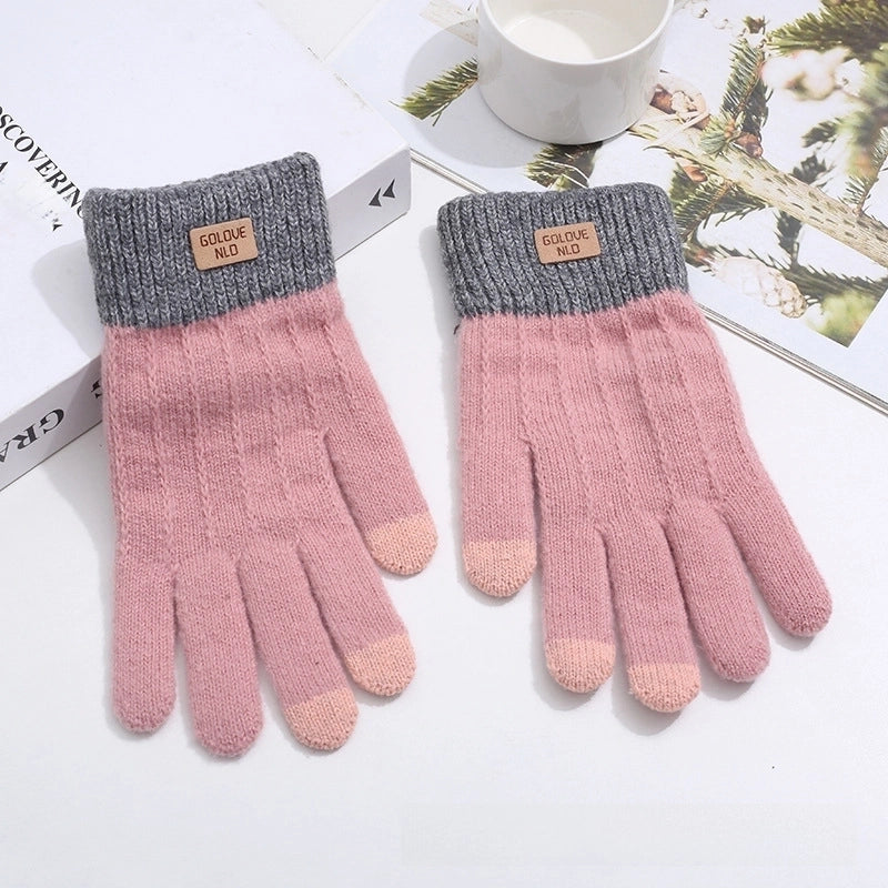 Alpaca Wool Knitted Touch Screen Gloves Women’s Full-finger Warm Padded Velvet Lovers Gloves Korean Winter Riding Gloves