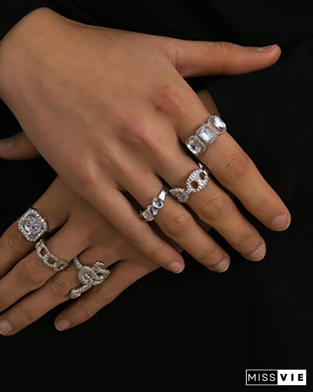 6PCS Snake Pattern Rhinestone Decor Rings Set