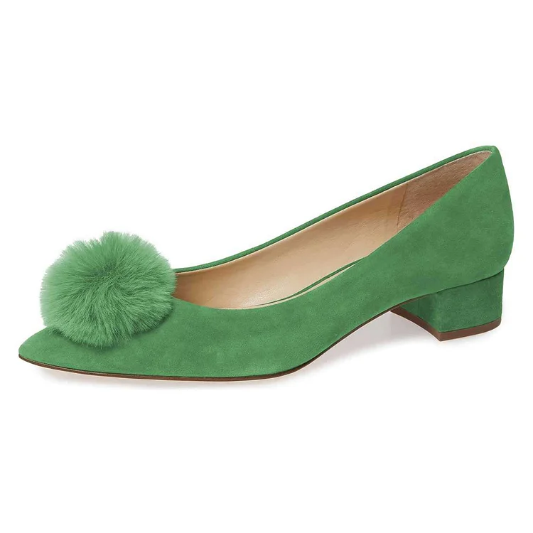 Green Vegan Suede Shoes Ball Chunky Heel Pumps |FSJ Shoes