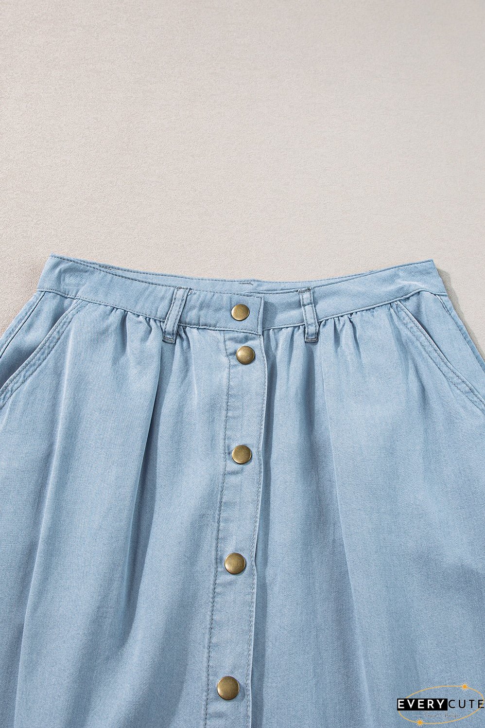 Buttoned Cotton and Linen High-Low A-Line Skirt