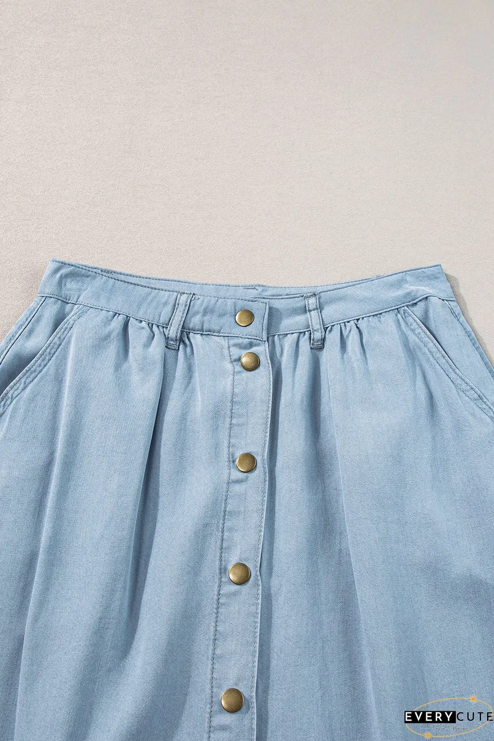 Buttoned Cotton and Linen High-Low A-Line Skirt