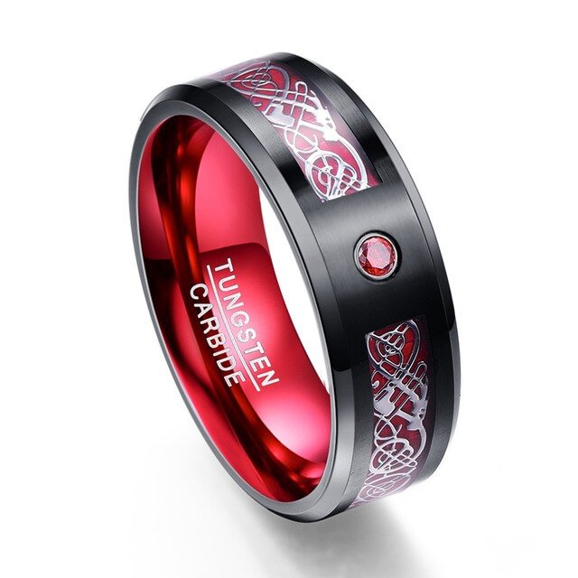 Red Zircon Tungsten Carbide Men Wedding Ring