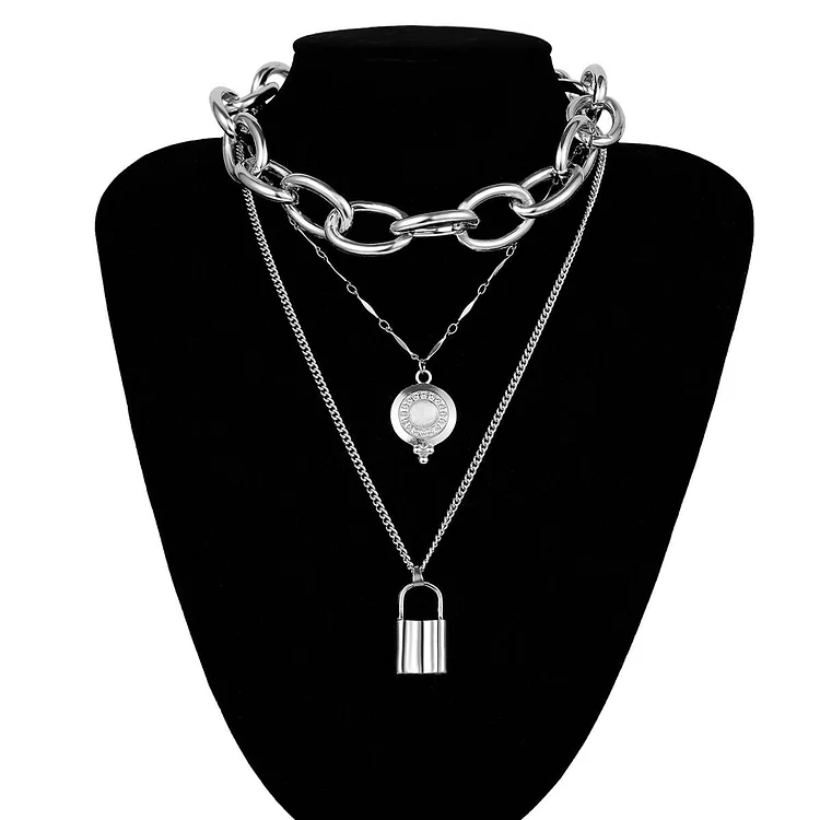 Multi Layer Lock Long Necklace