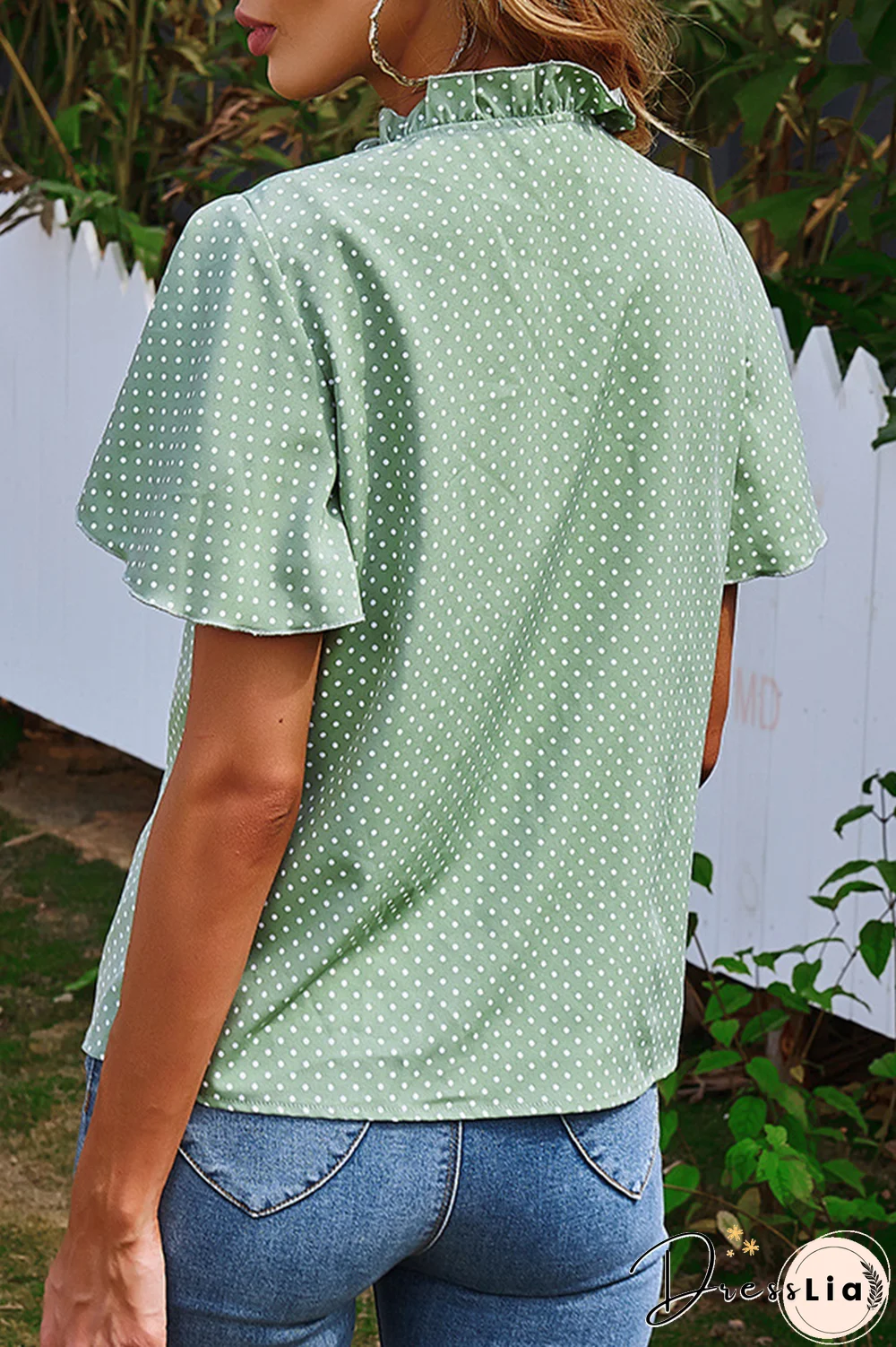 Fashion Elegant Dot Frenulum Stringy Selvedge O Neck Tops