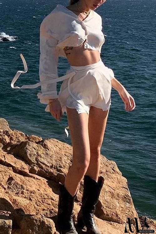 MidiSono - Button Flares Sleeve Skirts Set