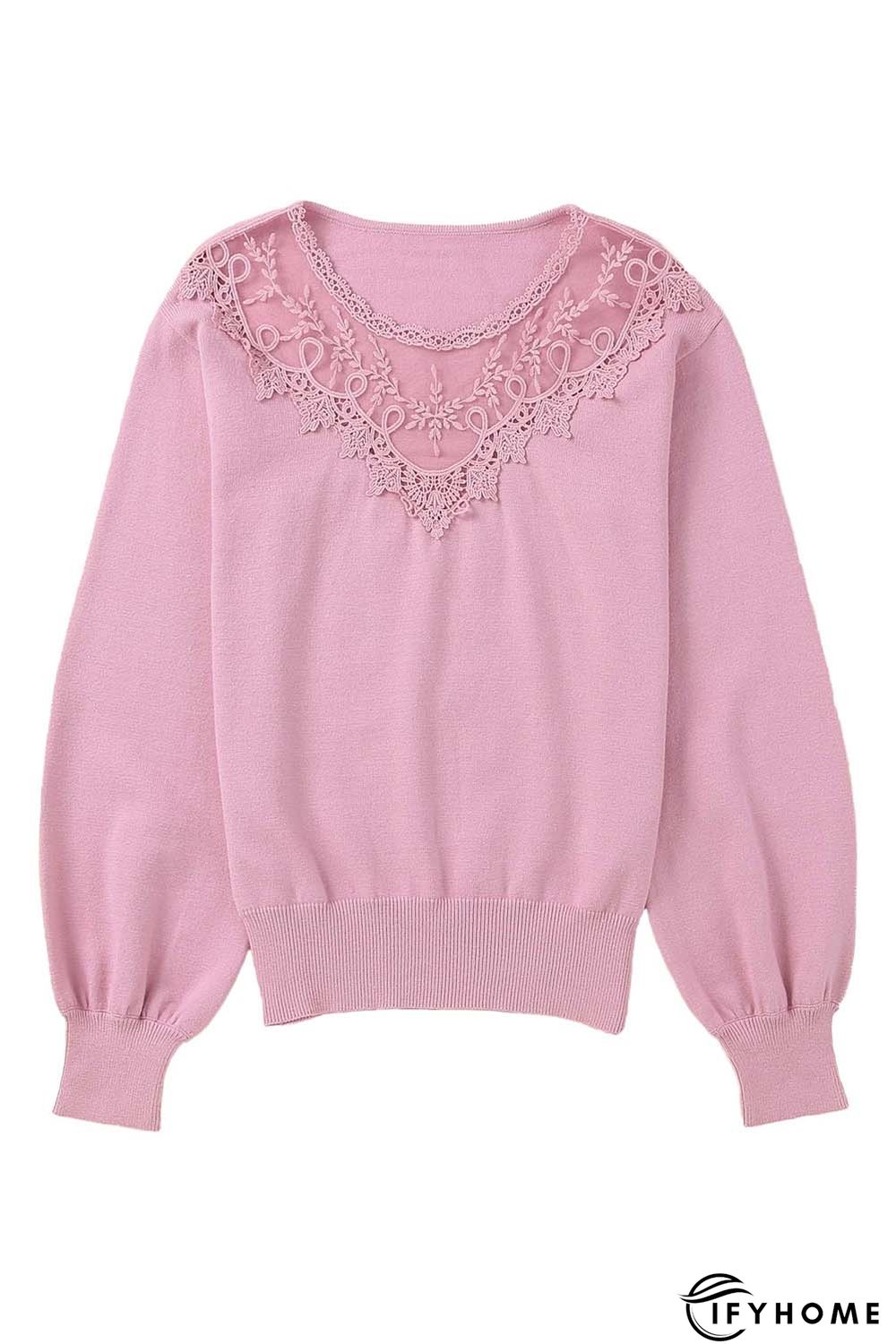 Pink Lace Splicing Knitted Sweater | IFYHOME