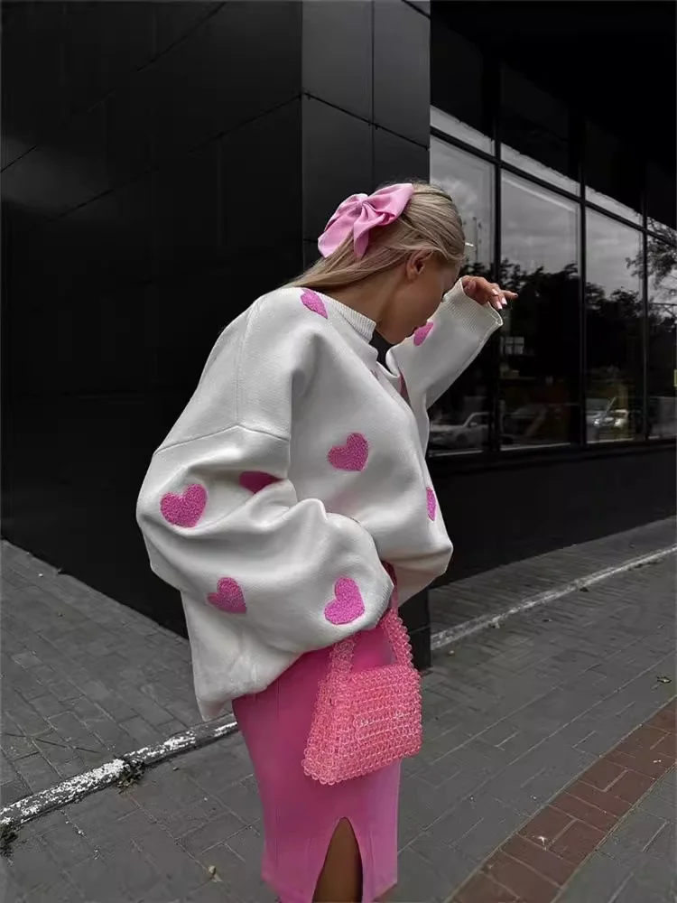 Uveng Uveng And Winter Long-Sleeved Love Sweater Female 2024 Burst Embroidered Loose Knitted Shirt