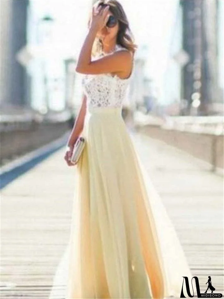 MidiSono - Women's Pretty Lace Chiffon Maxi Dress