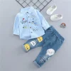 Kids Baby Boys Suits Print Jeans 2 Pcs Sets