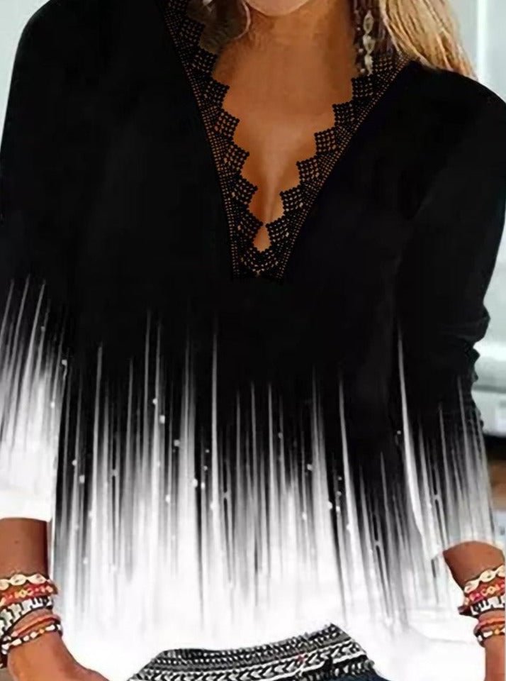 White And Black Ombre Rain Lace Top