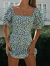 Floral Printed Puff Sleeves Mini Dresses