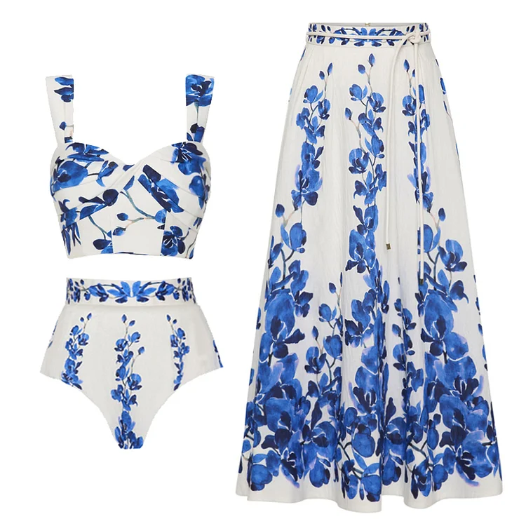 Printed Bikini Swimsuit and Skirt