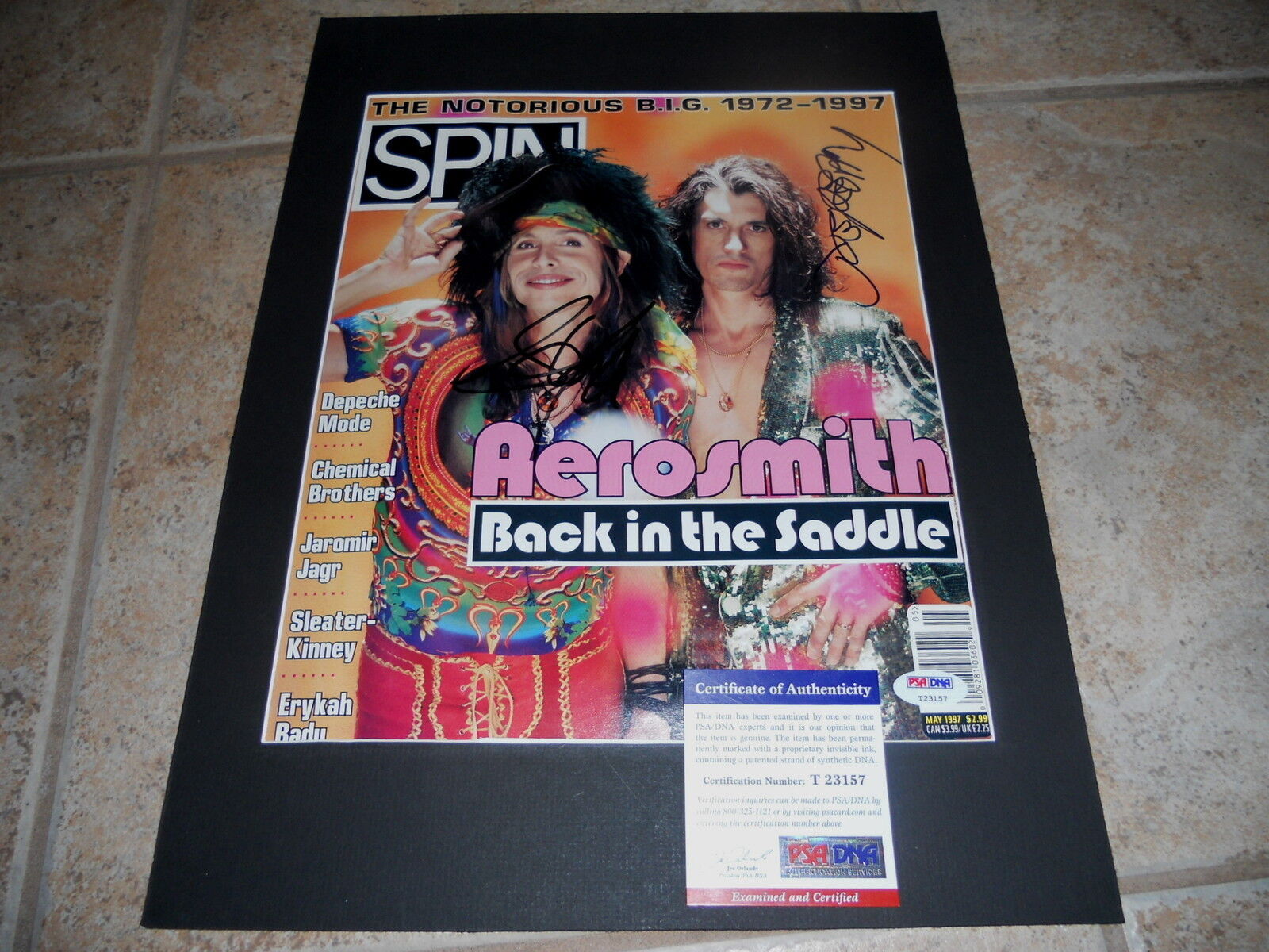 Aerosmith Joe Perry Steven Tyler Signed Matted Spin Magazine Photo Poster painting PSA