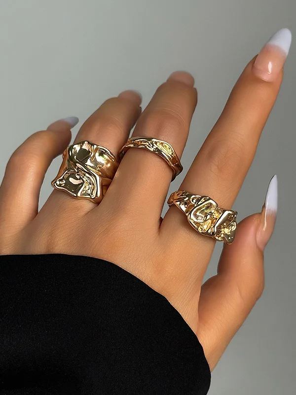 Solid Color Geometric Three Pieces Rings Accessories
