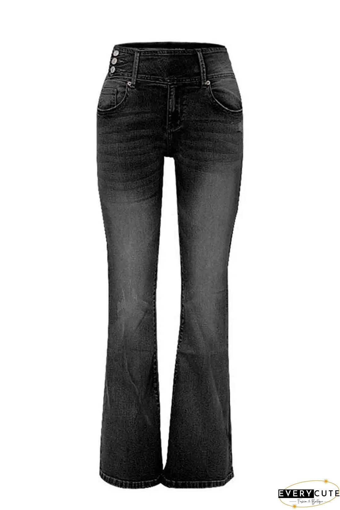 Retro Side Button Mid Rise Flares Jeans