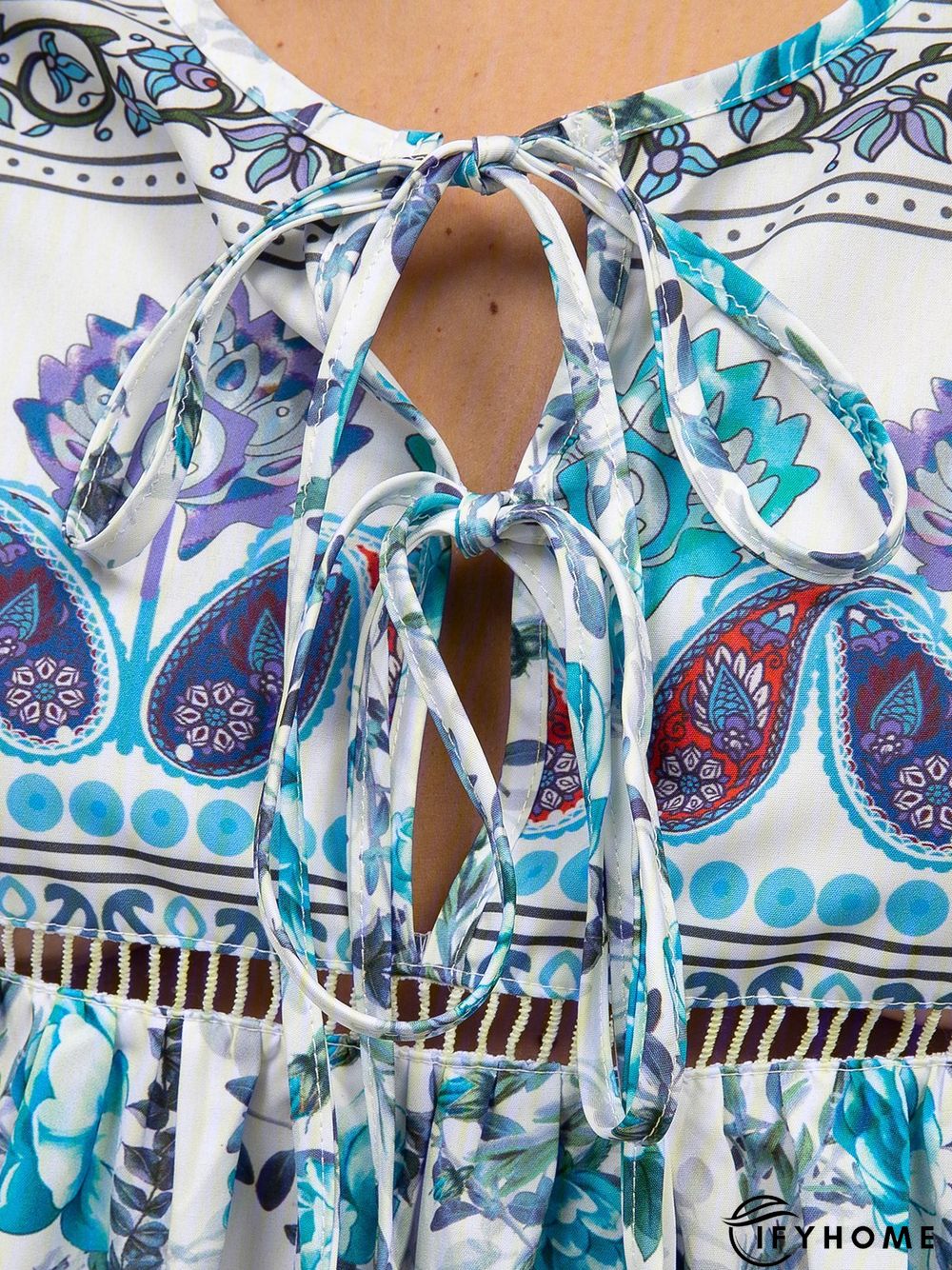 Ethnic Bohemian Floral Print Long Sleeve V-Neck Women Blouse Top | IFYHOME