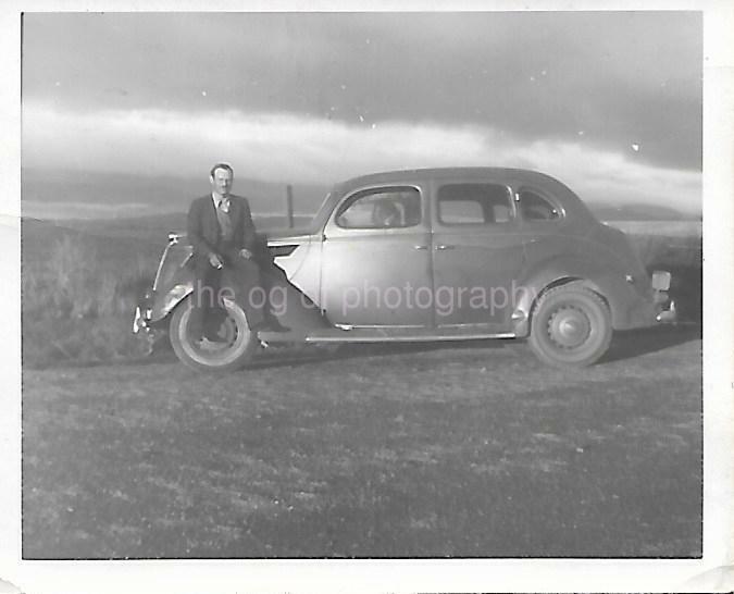 Vintage Snapshot SMALL FOUND Photo Poster painting bw CAR GUY Original Portrait MAN 16 13 ZZ