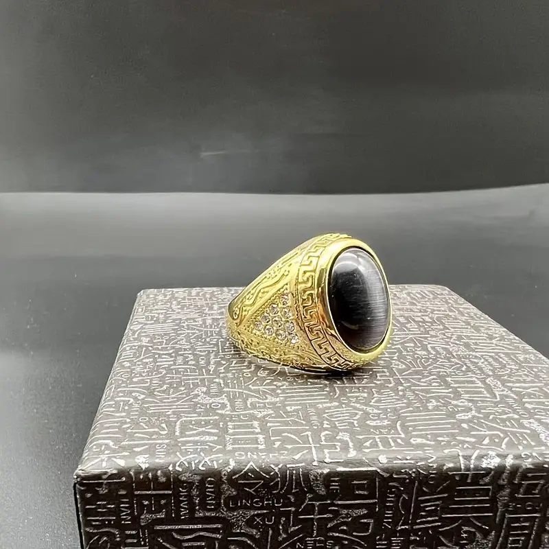 1pc imitation   stone ring gradient green ring     ring 316l stainless steel gold plated ring titanium steel mens ring details 8