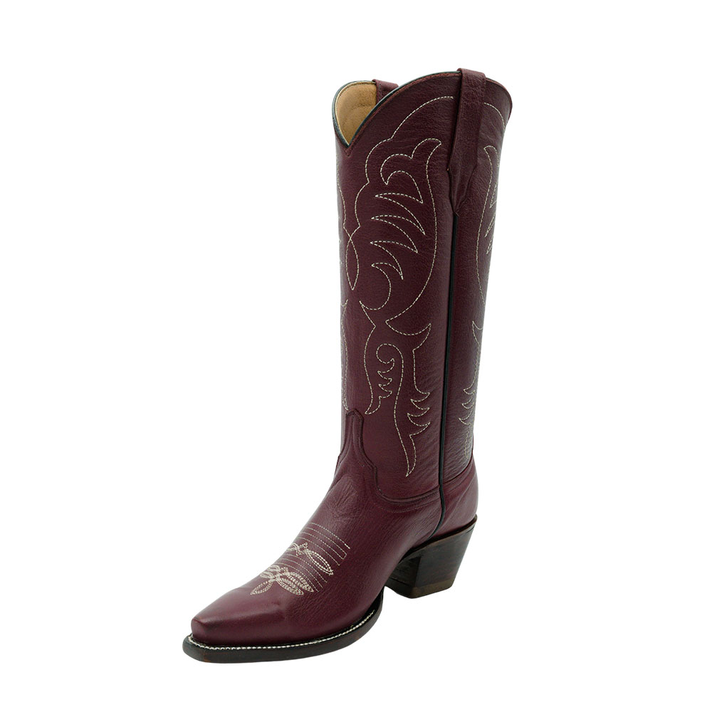 Maroon Faux Leather Block Heel Embroidered Cowgirl Boots for Women Nicepairs