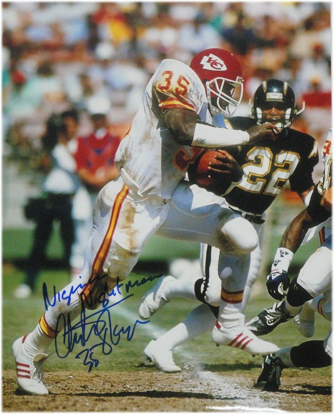 Christian Okoye Signed Auto 11x14 Photo Poster painting Kansas City Chiefs Nigerian Nightmare RT