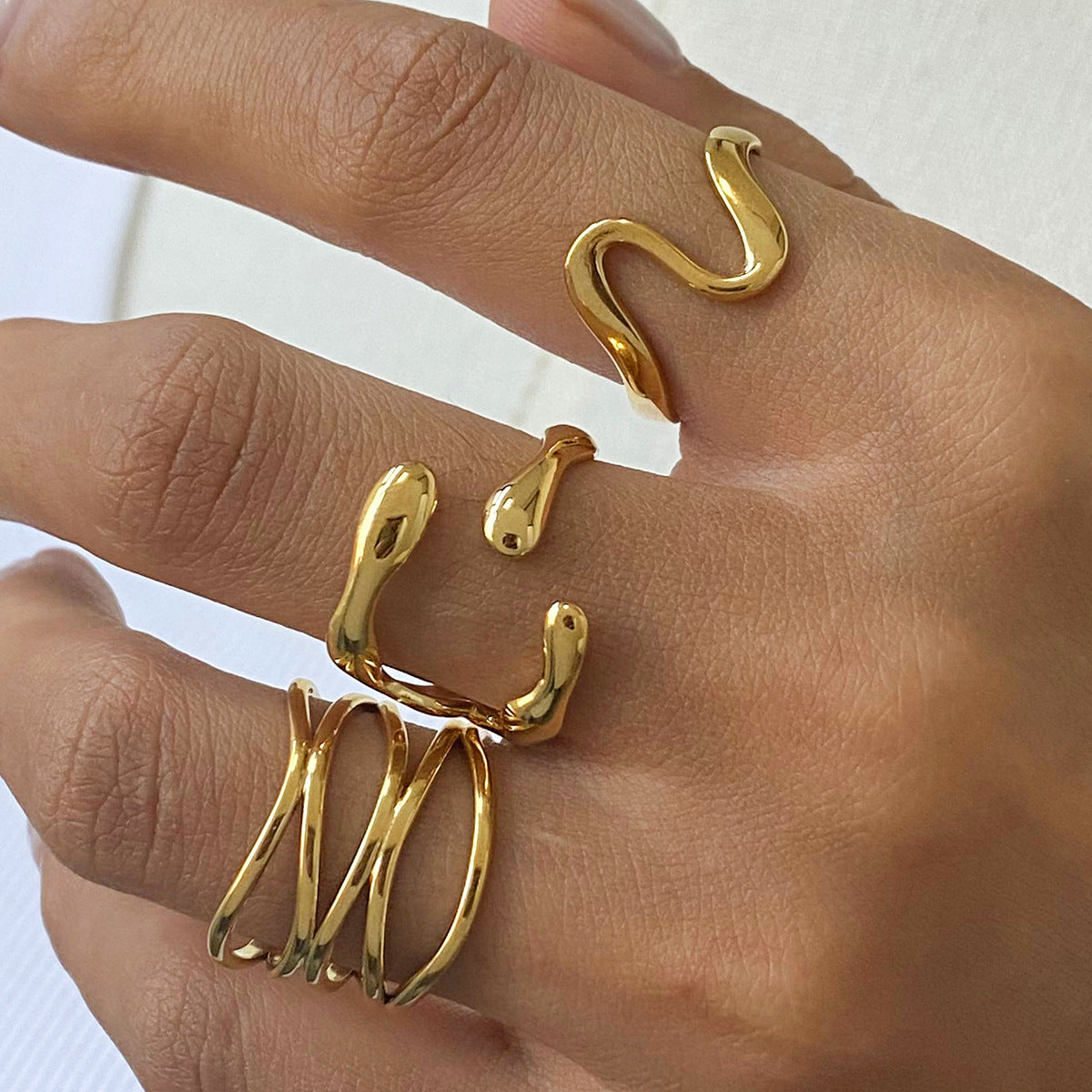 Jie Ding Open Ring Titanium Steel Female 18K Gold Plated Ring Design Niche Accessories Female