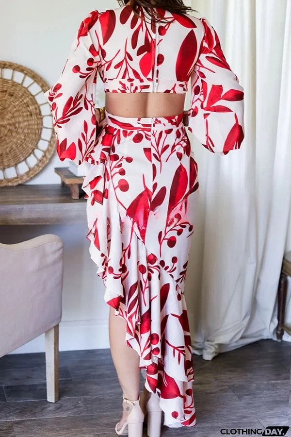 Ready for A Formal Night Tie Dye Print Gorgeous Ruffles Backless Slit Maxi Dress