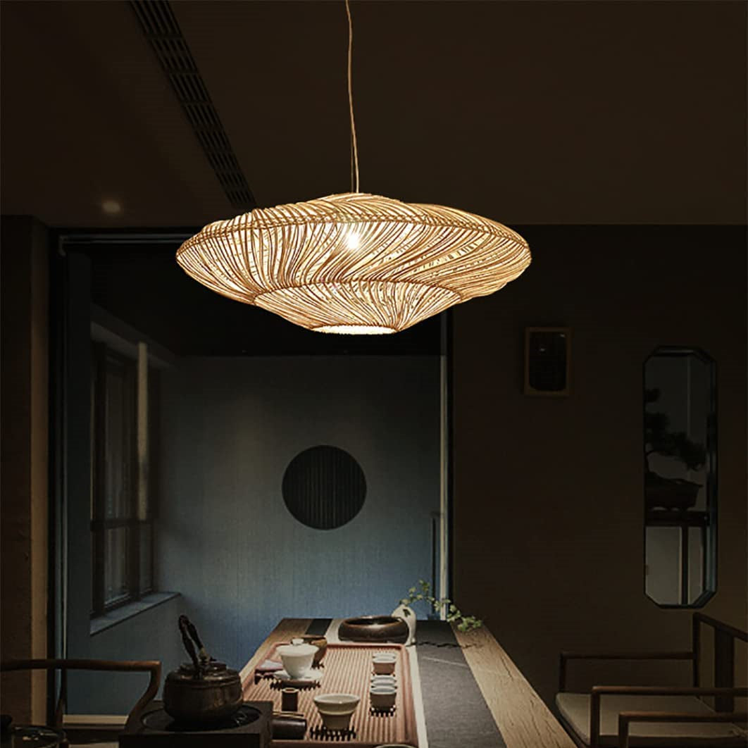 Rattan Creative Wicker Flying Saucer Woven Pendant Light