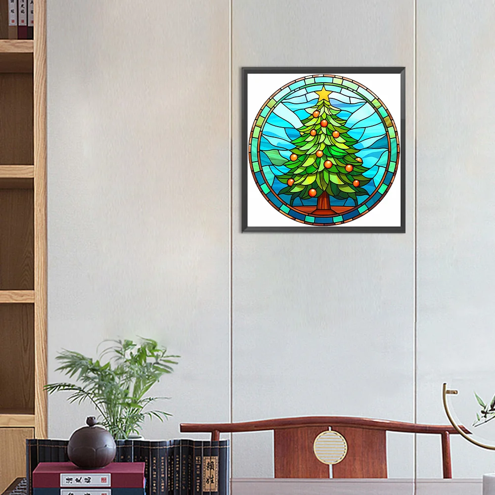 Diamond Painting - Full Round Drill - Stained Glass Xmas Tree(Canvas|30*30cm)