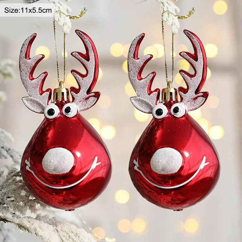 2pcs Elk Christmas Balls Ornaments Xmas Tree Hanging Bauble Pendant Christmas Decorations for Home New Year Party Navidad 2022