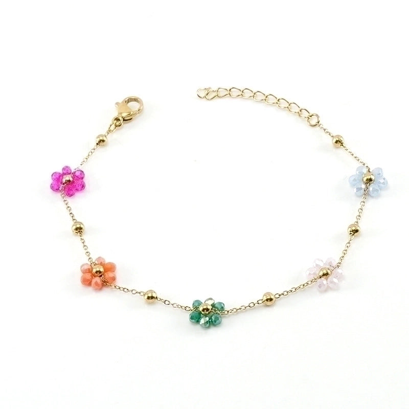 Fashion Flower Artificial Crystal Titanium Steel Beaded Plating 18k Gold Plated Bracelets Necklace