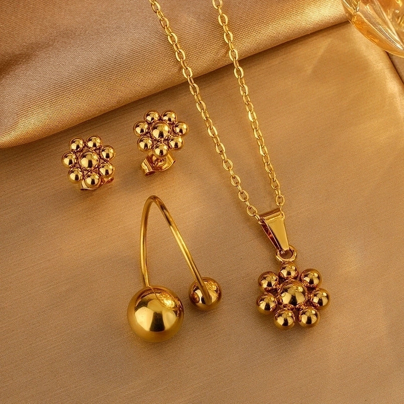 Minimalist Classic Style Streetwear Flower Petal 304 Stainless Steel 18K Gold Plated Flowers Earrings Necklace Jewelry Set