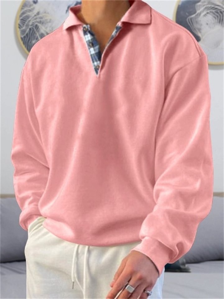 Men's Sweatshirt Pullover Black White Pink Red Royal Blue Polo Collar Solid Color Sports & Outdoor Streetwear Casual Big and Tall Essential Winter Fall Clothing Apparel Hoodies Sweatshirts Long -vasmok