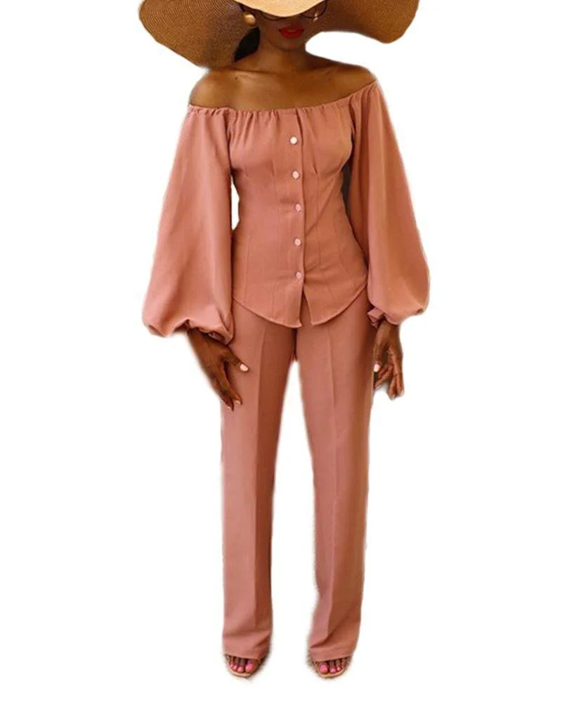 One Line Collar Lantern Sleeve Single Breasted Long Sleeve Suit