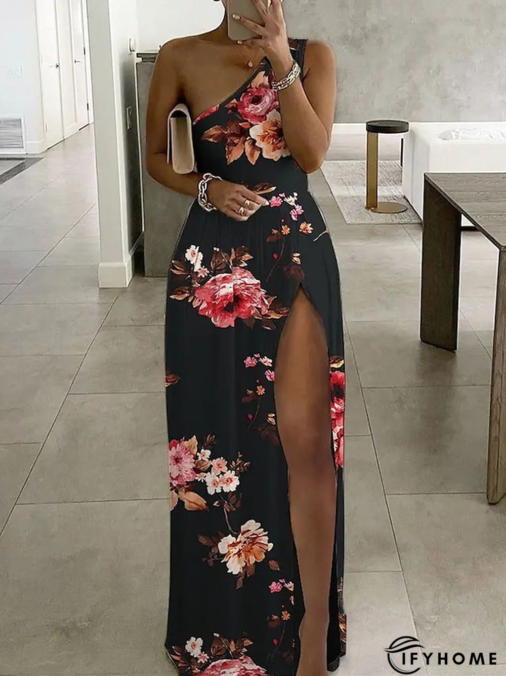 Women's Long Dress Maxi Dress A Line Dress Summer Dress Print Dress Floral Color Block Striped Fashion Streetwear Outdoor Daily Holiday Split Print Sleeveless One Shoulder Dress Slim Black Yellow | IFYHOME