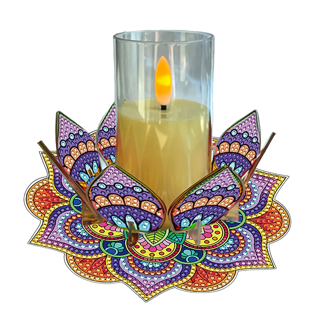 Mandala Lotus-D Acrylic DIY Diamond Painting Candle Holders Without Candles Crystal Painting Tealight Candle Stand Table Centerpiece for Adults Beginners Home Party Decor